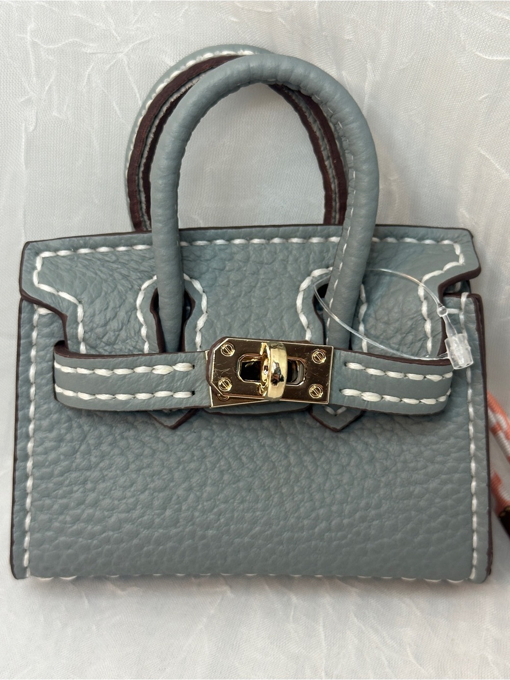 Luxury -Style Blue-Gray Mini Satchel Charm with Gold Hardware - Picture 1 of 7